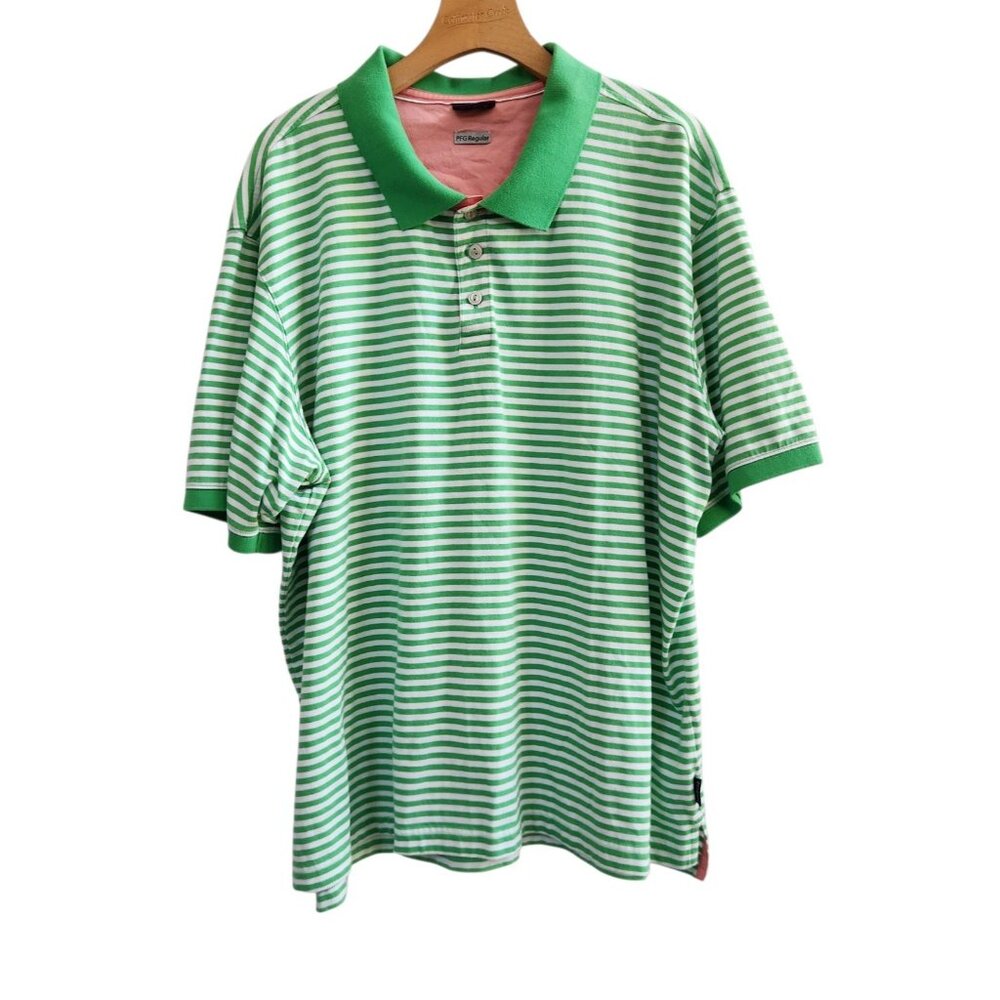 Columbia PFG Polo Shirt Green White Striped Short Sleeve Golf Casual XXL EUC